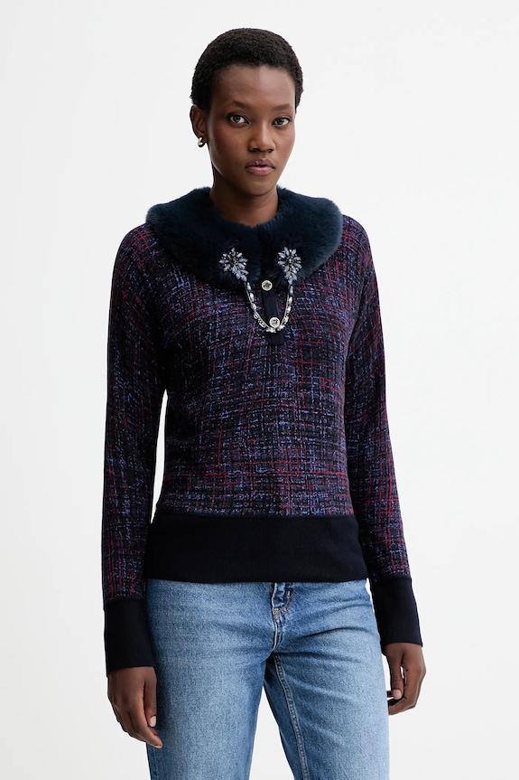 Blugirl Blumarine pulover reversibil subtiri bleumarin RF5191.MA98O