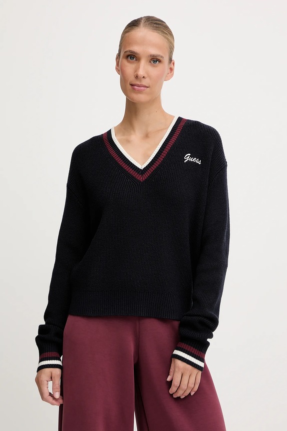 Guess sweter z dodatkiem wełny SABINA szpic granatowy V5BR01.Z1152