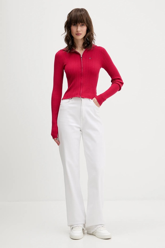 Tommy Jeans kardigan DW0DW21673 różowy AW25