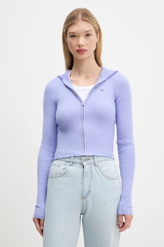 Πλεκτή ζακέτα Tommy Jeans άλλο μωβ DW0DW21673