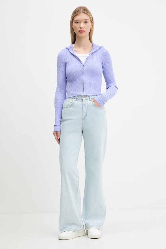 Πλεκτή ζακέτα Tommy Jeans DW0DW21673 μωβ AW25