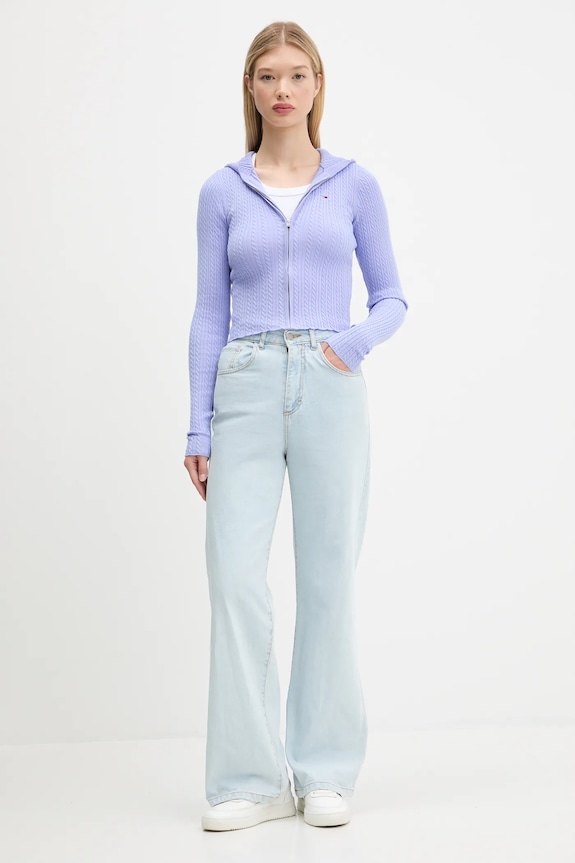 Πλεκτή ζακέτα Tommy Jeans DW0DW21673 μωβ AW25