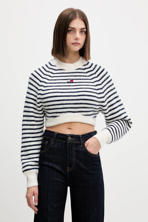 Tommy Jeans pulover din amestec de lână grosime medie alb DW0DW21677