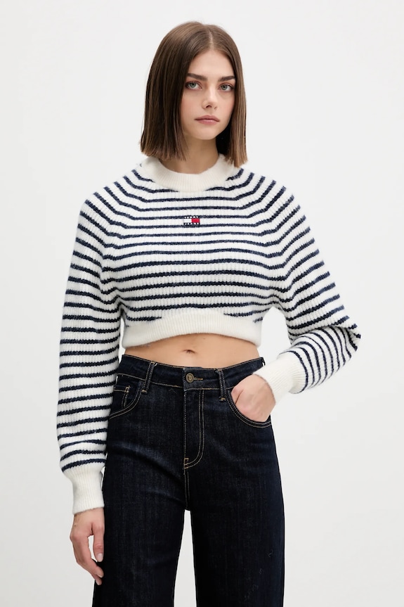 Tommy Jeans pulover din amestec de lână grosime medie alb DW0DW21677