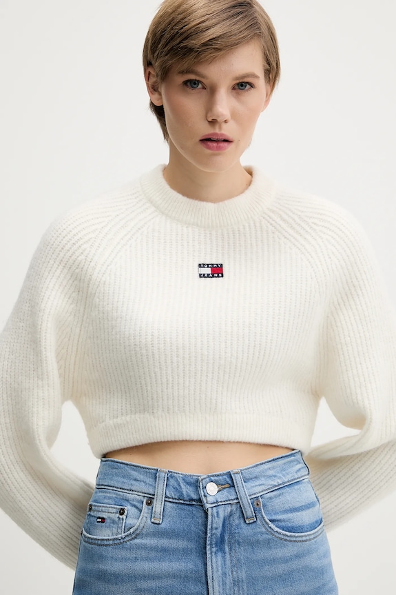 Sveter s prímesou vlny Tommy Jeans béžová DW0DW21677