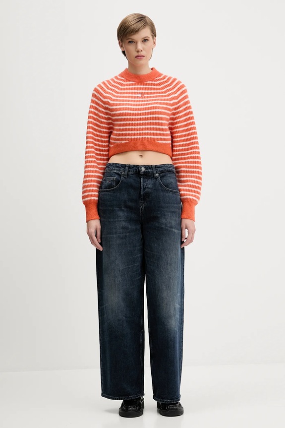 Tommy Jeans sweter z domieszką wełny DW0DW21677 pomarańczowy AW25