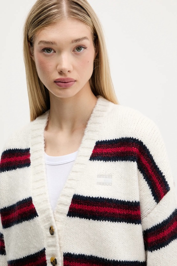 Kardigán s prímesou vlny Tommy Jeans béžová DW0DW21678