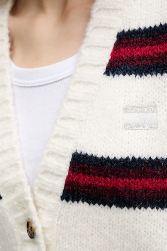 Kardigán s prímesou vlny Tommy Jeans DW0DW21678 béžová