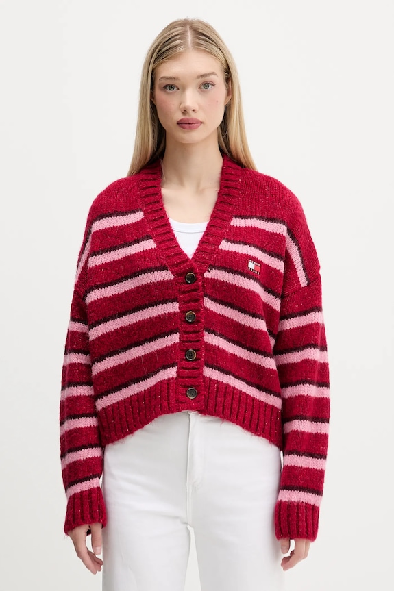 Kardigán s prímesou vlny Tommy Jeans s prímesou vlny ružová DW0DW21678