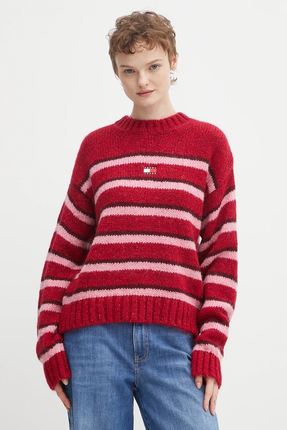 Pulover s dodatkom alpaka vune Tommy Jeans Planet friendly crvena DW0DW21679