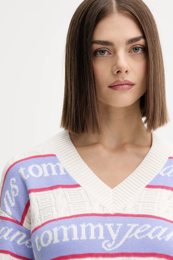 Bombažen pulover Tommy Jeans bež DW0DW21682