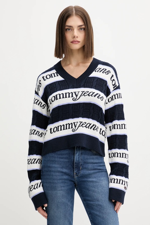 Bombažen pulover Tommy Jeans Srednje debeline mornarsko modra DW0DW21682