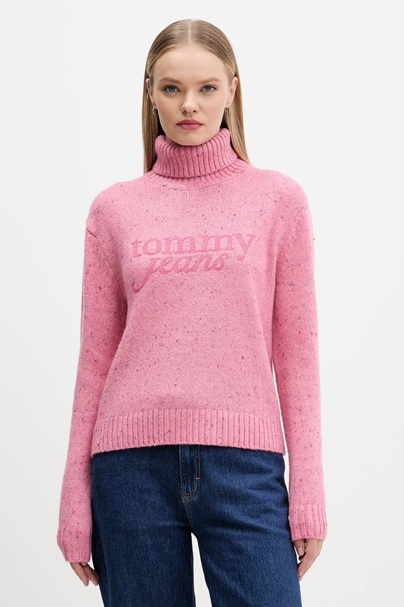 Pulover s dodatkom vune Tommy Jeans Planet friendly roza DW0DW21687