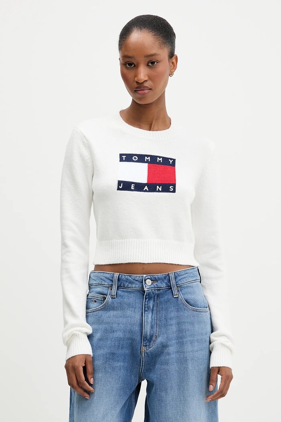 Sveter Tommy Jeans okrúhly béžová DW0DW21690