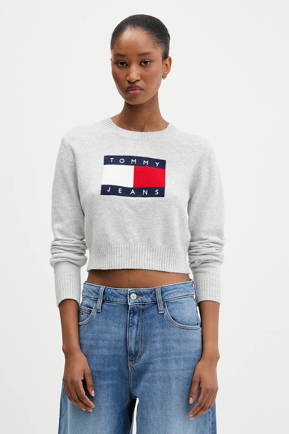 Sveter Tommy Jeans okrúhly sivá DW0DW21690