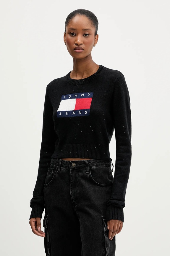 Sveter Tommy Jeans okrúhly čierna DW0DW21690