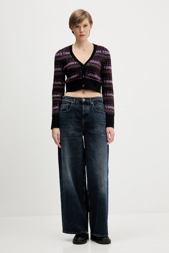 Tommy Jeans kardigan z domieszką wełny DW0DW21691 czarny AW25