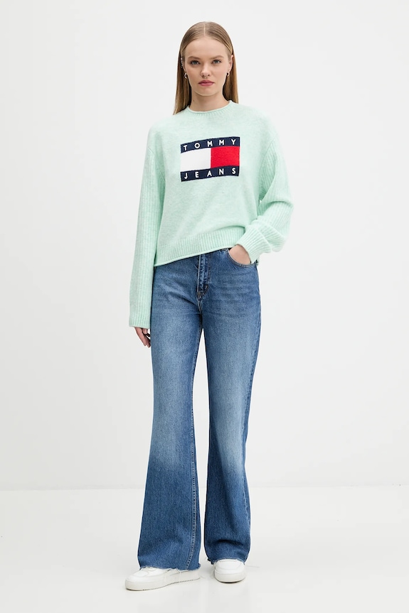 Pulover z dodatkom volne Tommy Jeans DW0DW21782 turkizna AW25