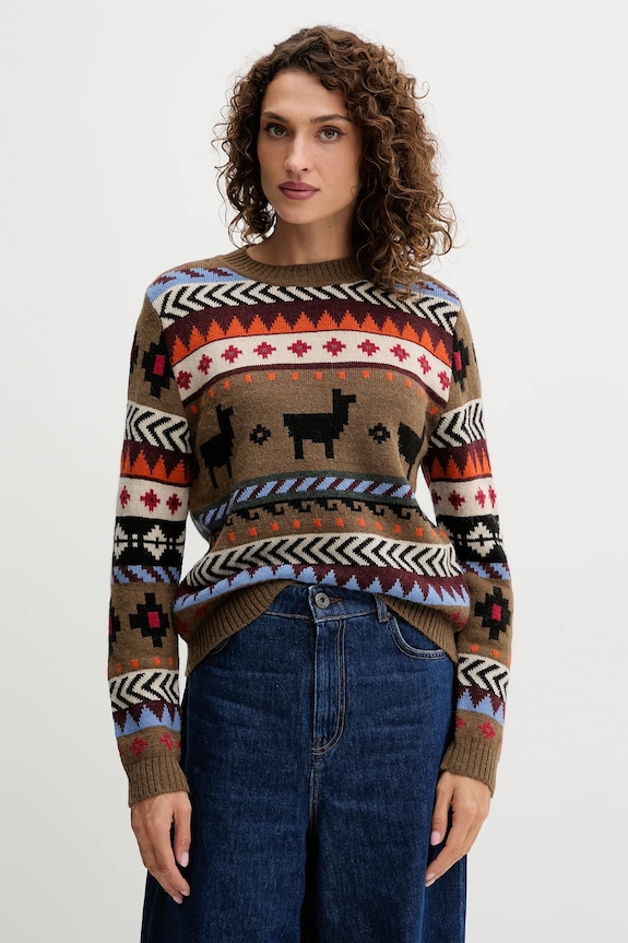 Weekend Max Mara pulóver alpaka gyapjú keverékből QUIRITE mintás barna 2525366302600