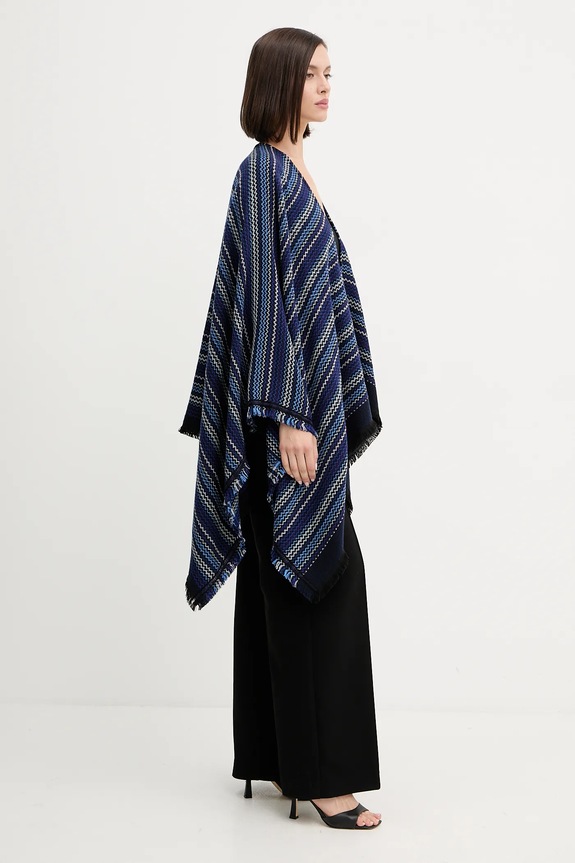 Μάλλινο πόντσο Missoni MA9EWODA413 σκούρο μπλε AW25