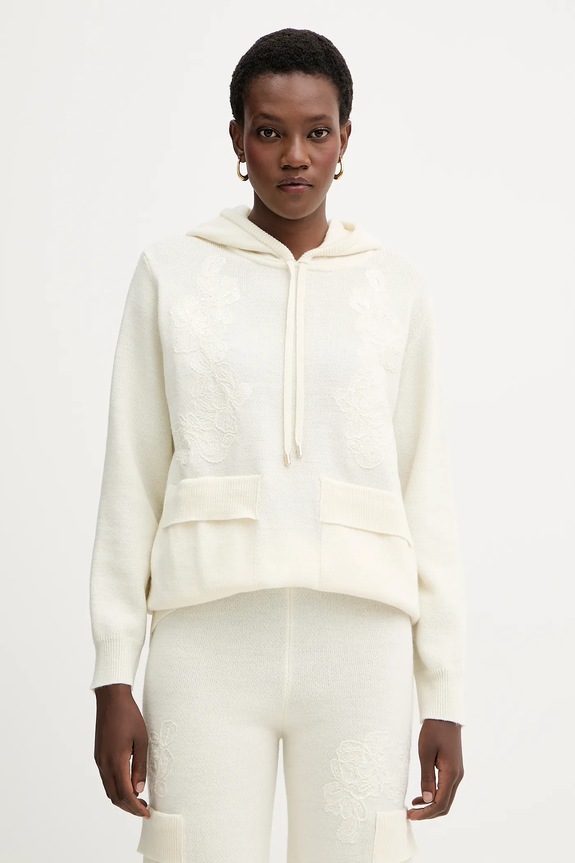 ERMANNO Firenze sweter z dodatkiem wełny szpic beżowy 57TM034E85