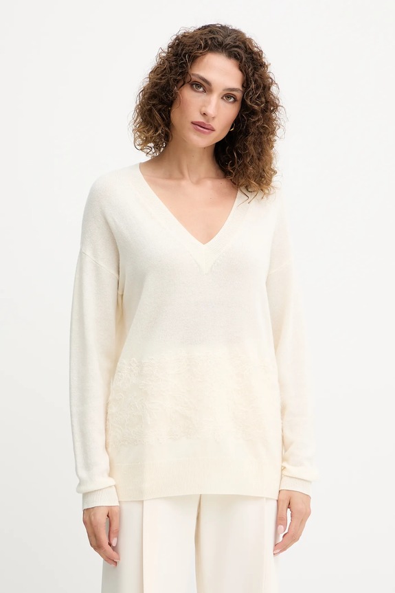 ERMANNO Firenze sweter wełniany szpic beżowy 57TM049E55