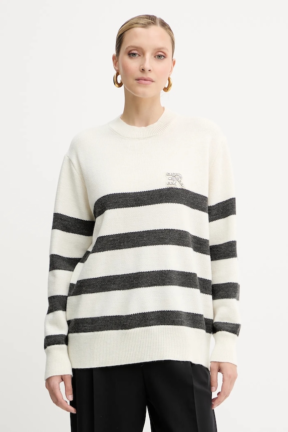ERMANNO Firenze sweter wełniany okrągły beżowy 57TM066EA5AP
