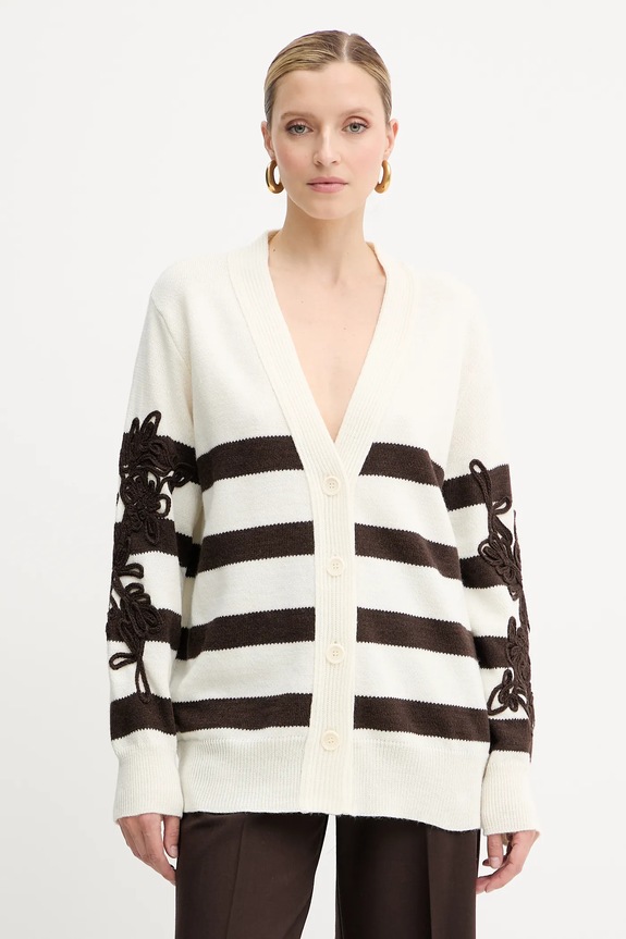 ERMANNO Firenze cardigan din amestec de lână imprimeu bej 57TN044EA5