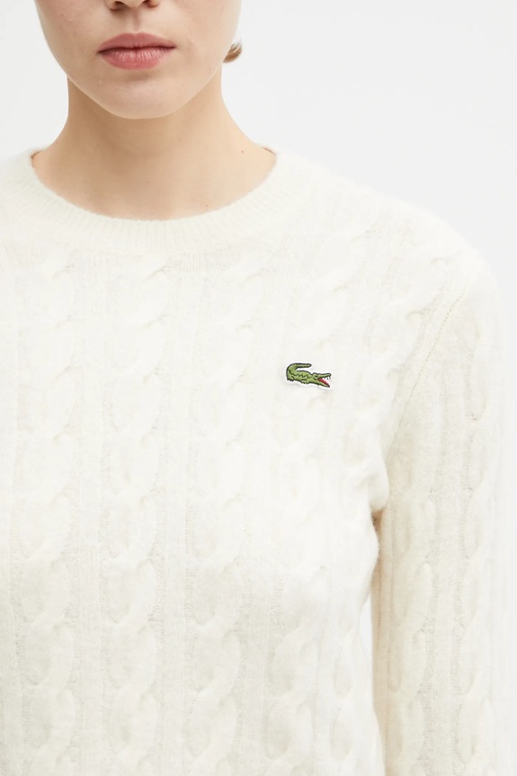 Pulover s dodatkom vune Lacoste bež AF4159