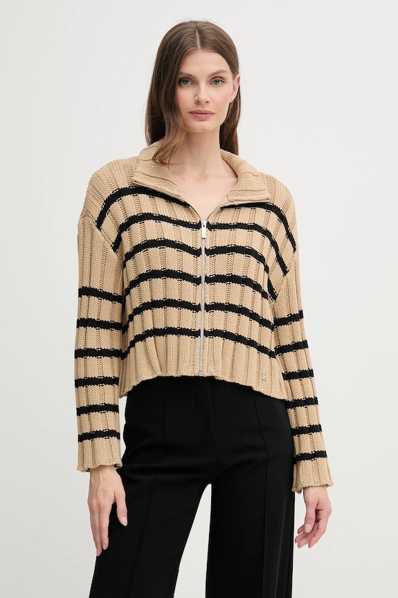 Dkny kardigan bawełniany wzorzyste zielony DJ5R0614