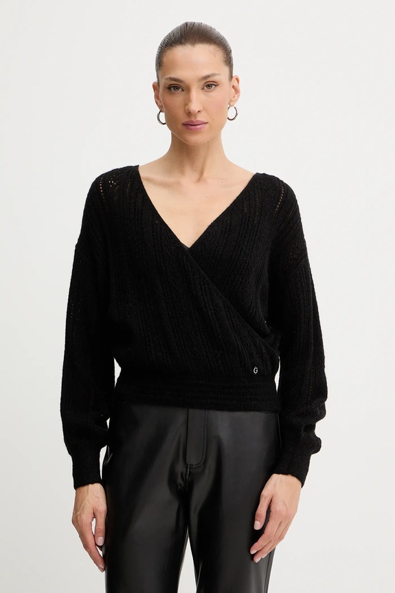 Guess sweter z dodatkiem wełny IZABELLA szpic czarny W5BR90.Z3HQ0
