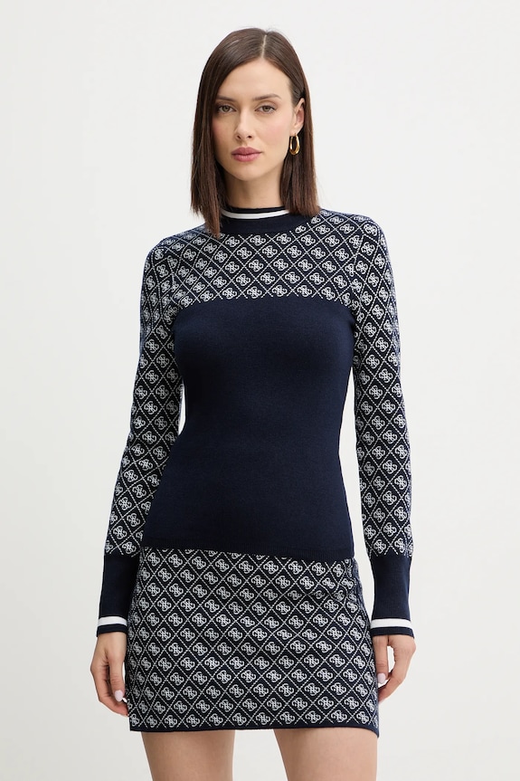 Guess sweter z dodatkiem wełny AUBREY półgolf granatowy W5BR24.Z3JD2