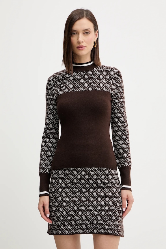 Guess sweter z dodatkiem wełny AUBREY półgolf brązowy W5BR24.Z3JD2