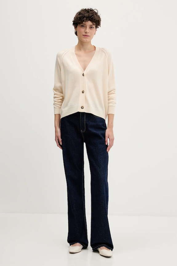 Sisley kardigan z dodatkiem wełny 102HM602Q beżowy AW25