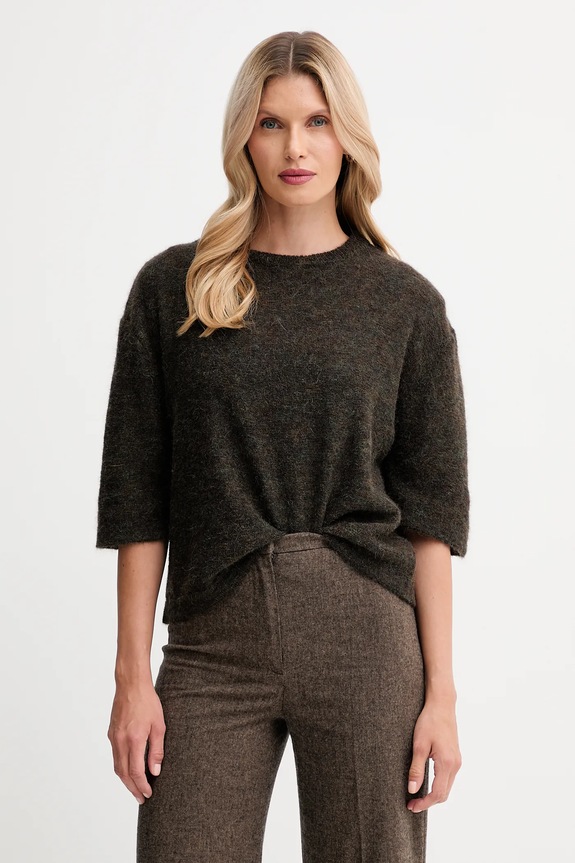 Pulover s dodatkom alapke Sessun bez uzorka smeđa 25109014