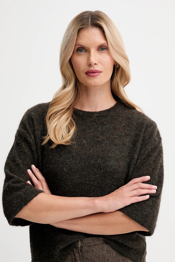Pulover s dodatkom alapke Sessun smeđa 25109014