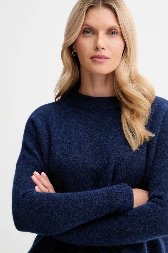 Pulover s dodatkom vune alpake Sessun mornarsko plava 25109019