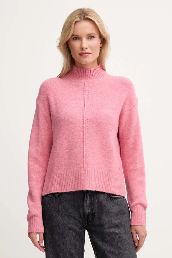 Pepe Jeans sweter z domieszką wełny półgolf różowy PL7000032