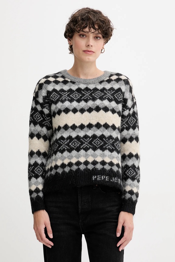 Sveter s prímesou vlny Pepe Jeans okrúhly sivá PL7000039