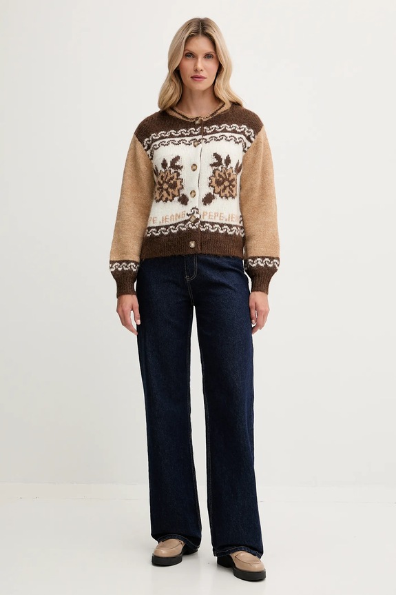 Pepe Jeans gyapjú kardigán PL7000040 barna AW25