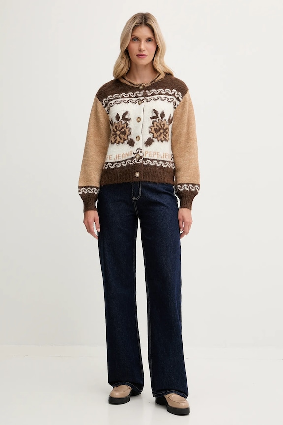 Pepe Jeans gyapjú kardigán PL7000040 barna AW25