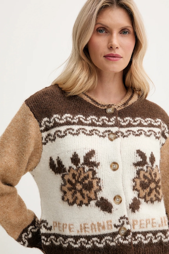Pepe Jeans gyapjú kardigán barna PL7000040