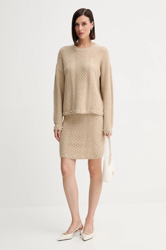 Twinset sweter z domieszką wełny 252AP3043 beżowy AW25