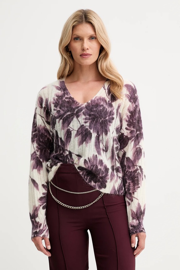 Twinset sweter wełniany szpic beżowy 252TP3591