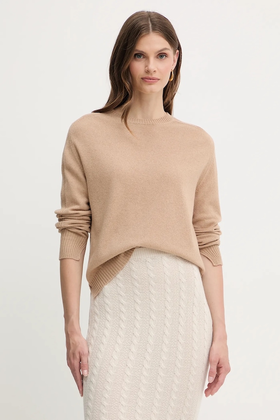 Twinset sweter wełniany okrągły beżowy 252TP3495