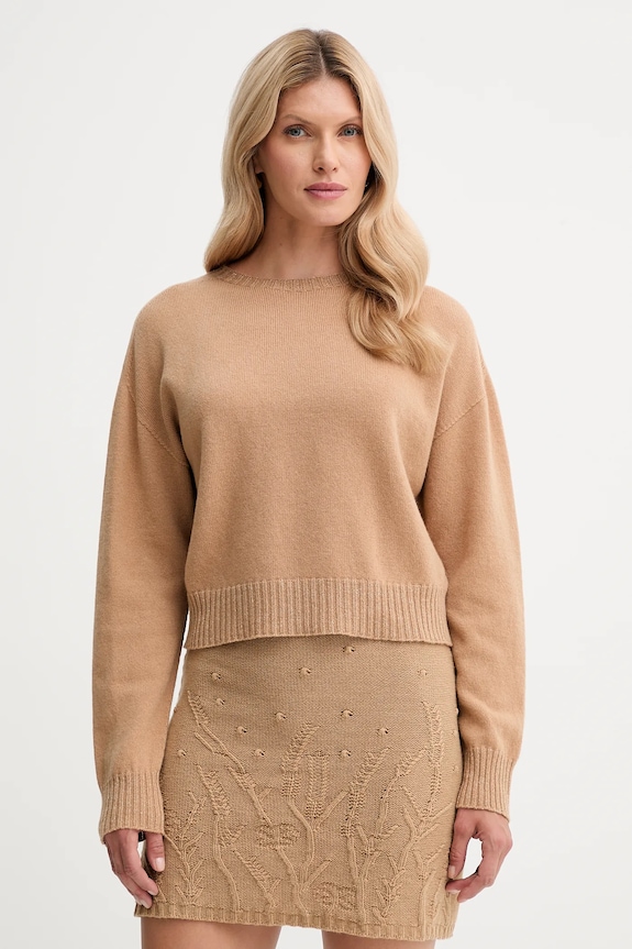 Twinset sweter wełniany okrągły brązowy 252TP3580