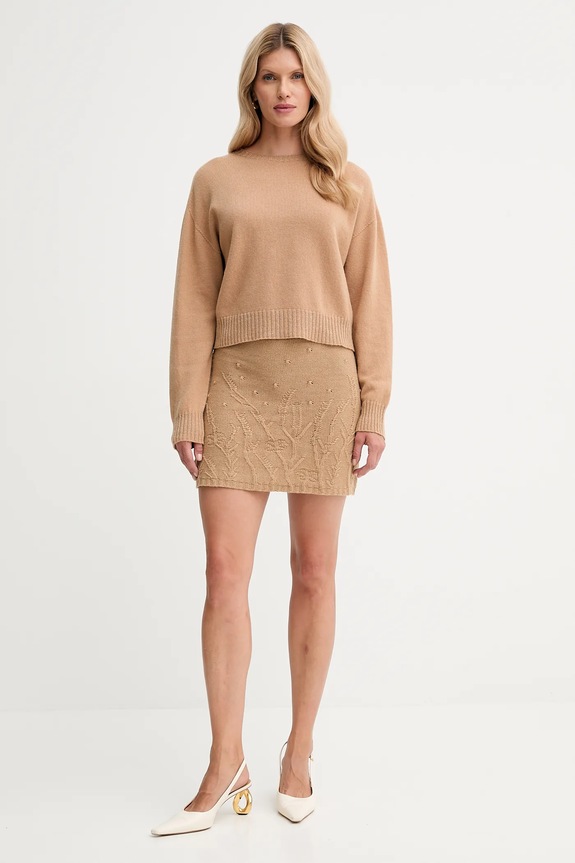 Twinset sweter wełniany 252TP3580 brązowy AW25