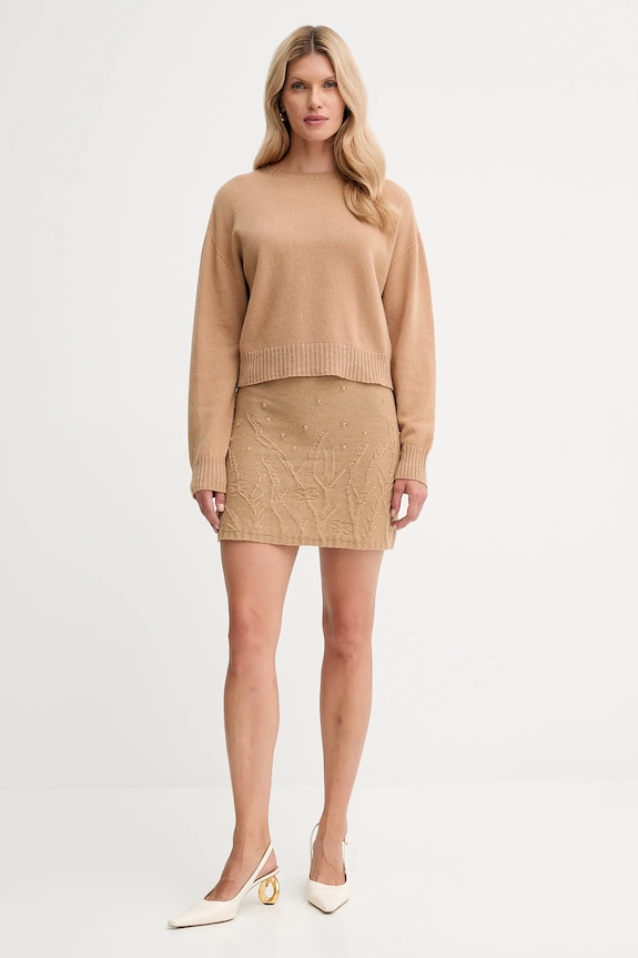 Twinset sweter wełniany 252TP3580 brązowy AW25