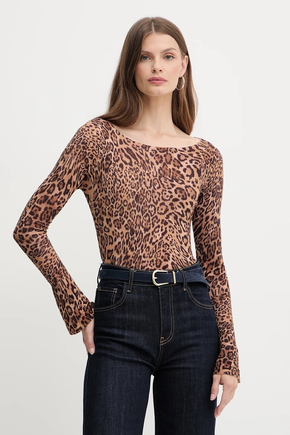 Twinset sweter wełniany okrągły brązowy 252TP3600