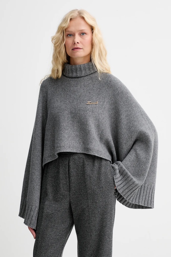 Twinset pulover din amestec de lână subtiri gri 252TT3422